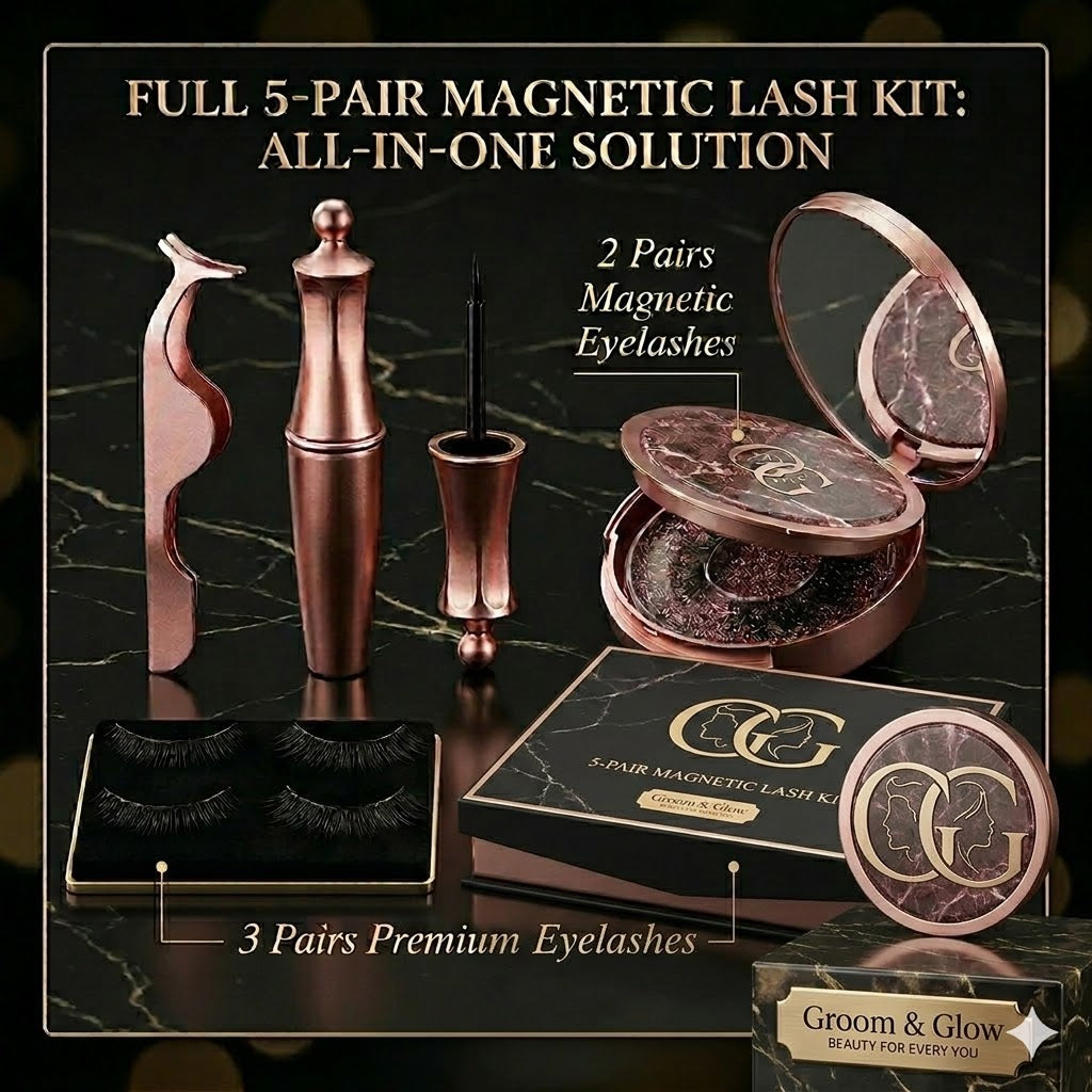 Groom&Glow™ Full 5-Pair Magnetic Lash Kit – All-in-One Solution