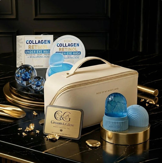 Groom&Glow™ The Complete Glow Kit – Ice Roller, Retinol Eye Mask & Carry Bag