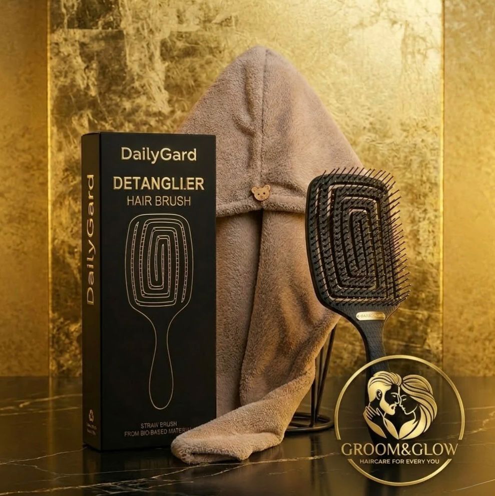 Groom&Glow™ Detangler Brush & Hair Towel Set