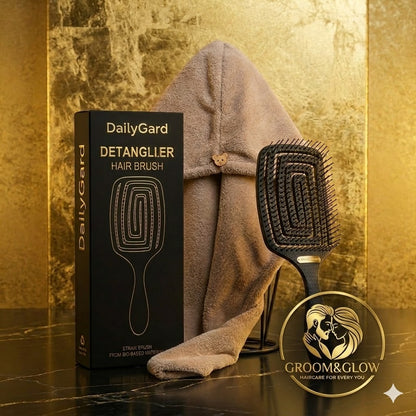 Groom&Glow™ Detangler Brush & Hair Towel Set