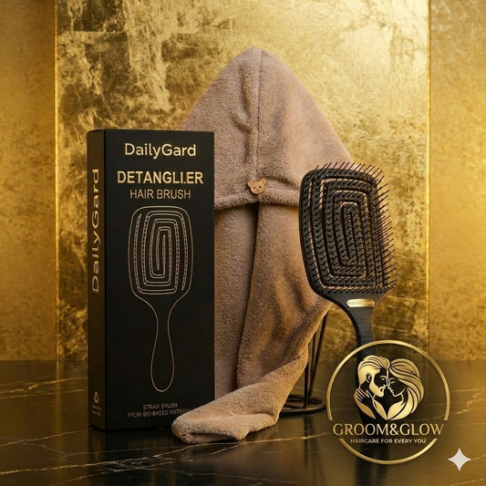 Groom&Glow™ Detangler Brush & Hair Towel Set