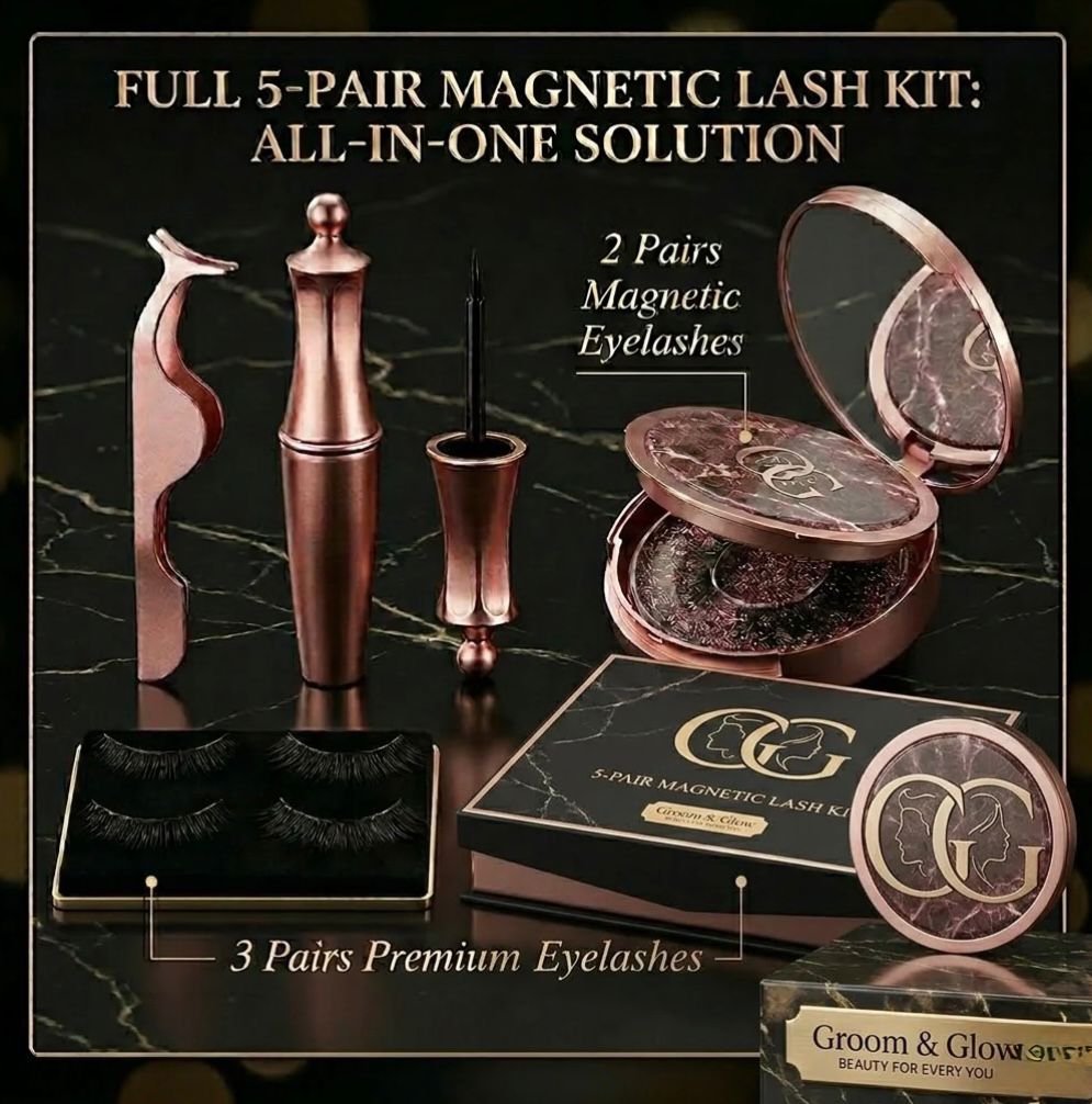 Groom&Glow™ Full 5-Pair Magnetic Lash Kit – All-in-One Solution